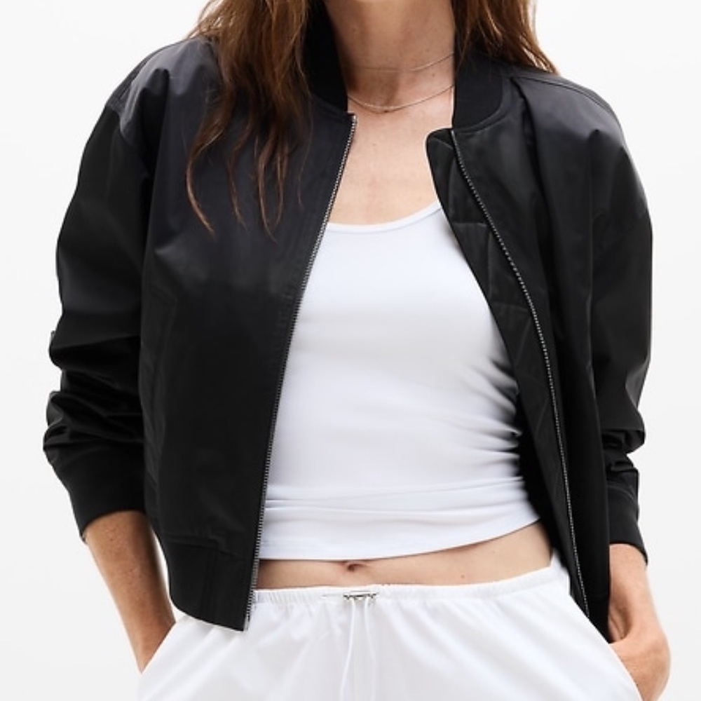 Athleta Twee Relaxed Long Sleeve Black Bomber Jacket Women Size Small